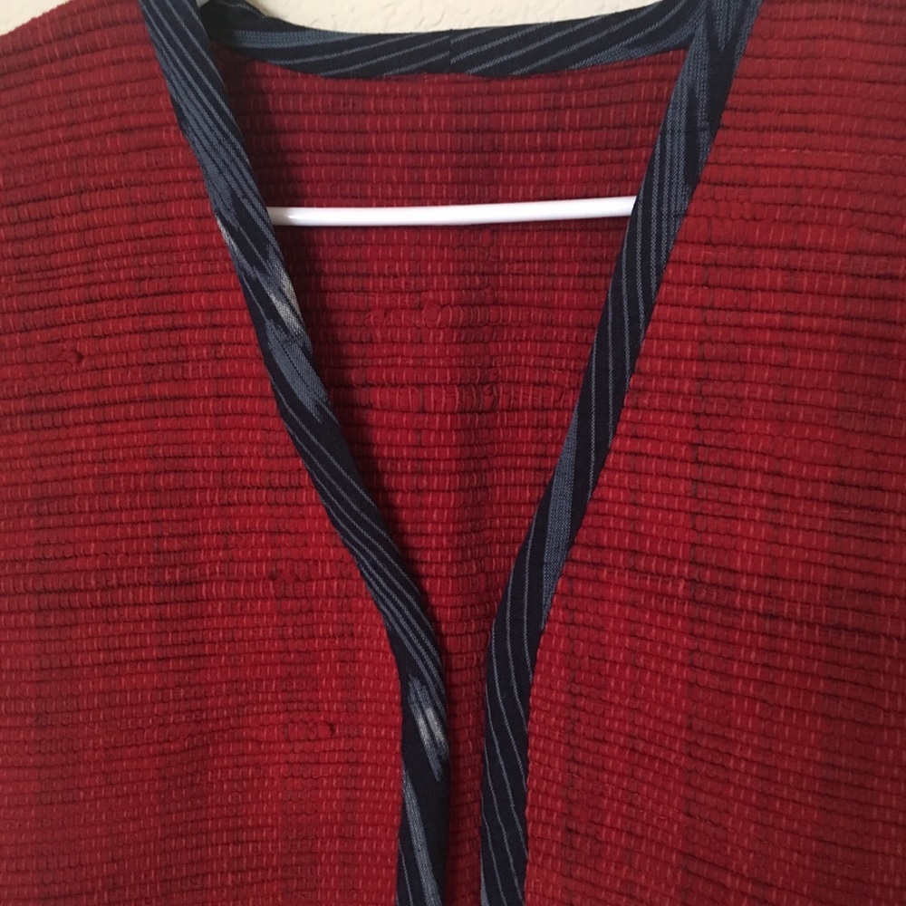 ❤️UNIQUE VEST Red Cotton Rag ~ Wave Blue Piping🌊 - Picture 7 of 8
